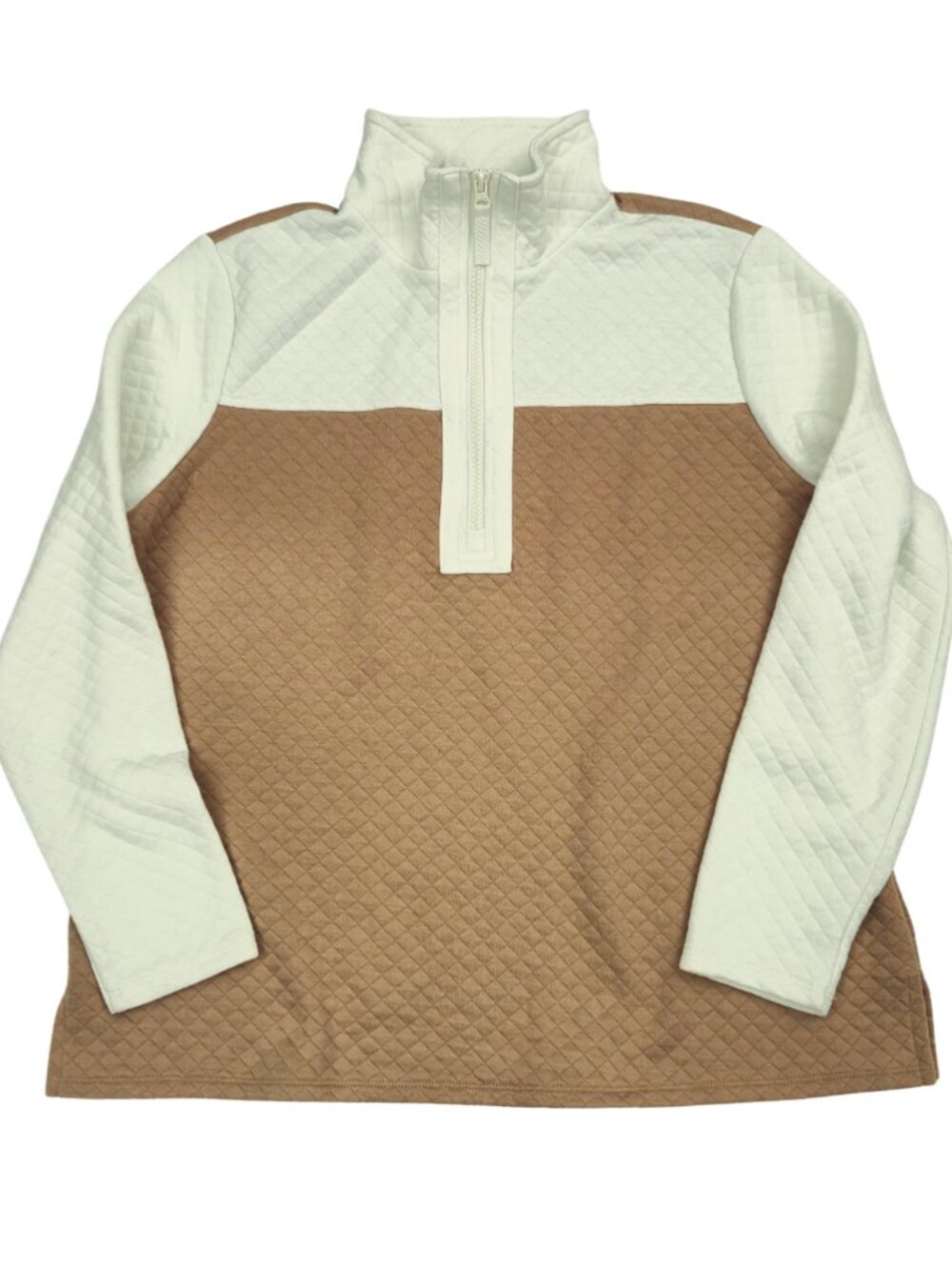 Croft & Barrow Womens Medium Beige Quarter Zip Textured Pullover Sweater